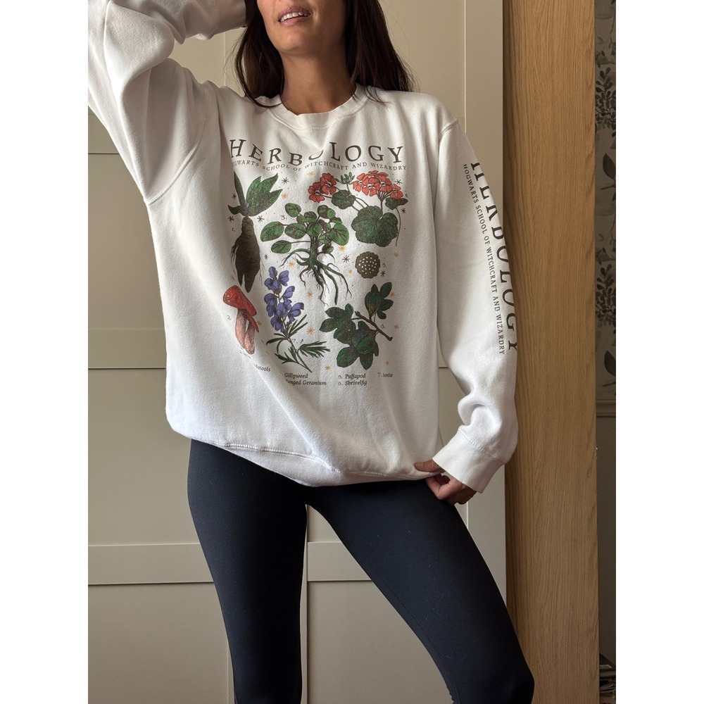 Harry Potter Herbology Hogwarts School White Graphic Sweatshirt Large